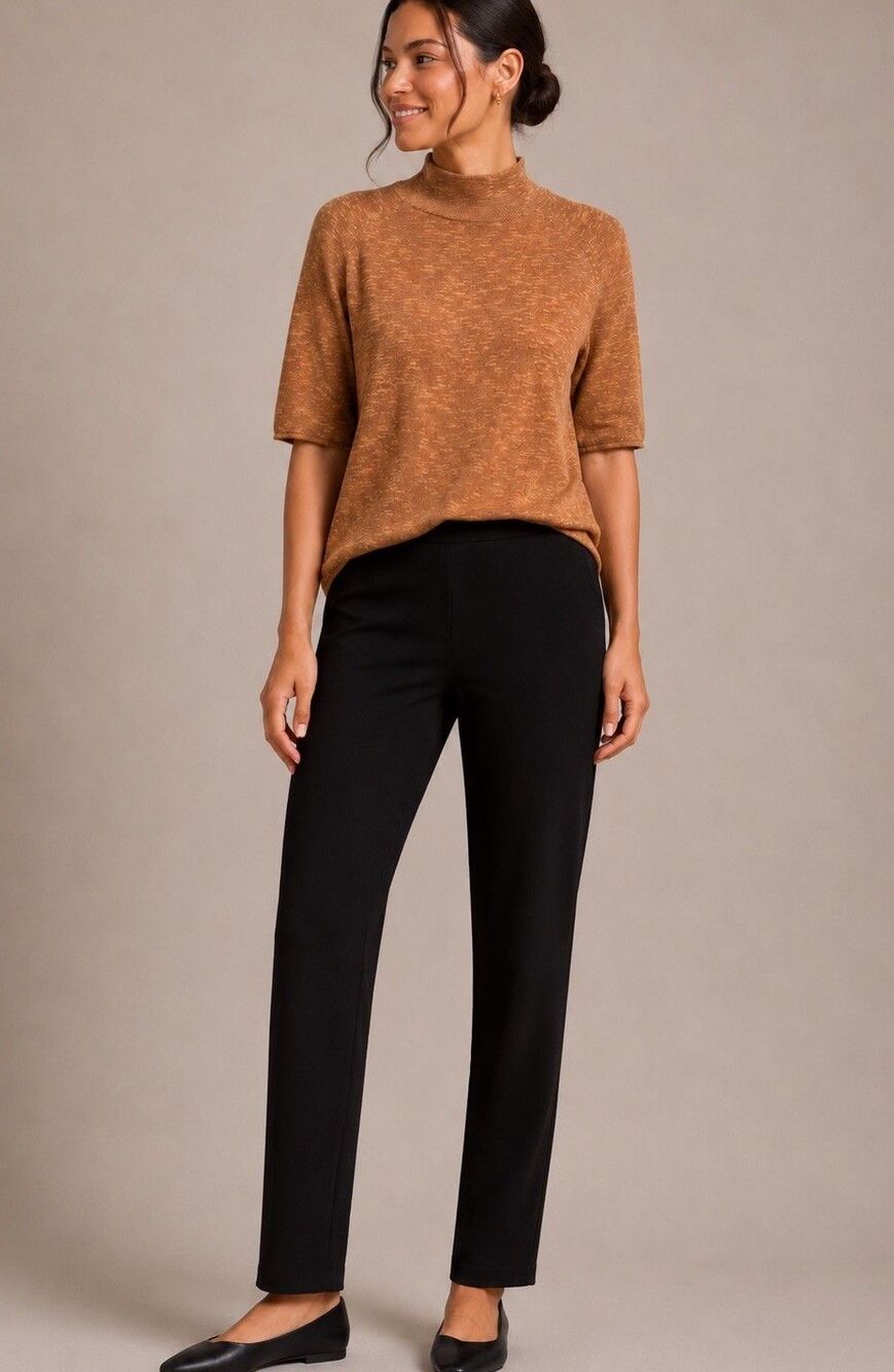 Eileen Fisher Mock Neck SS Linen Cotton Blend Sweater Womens XS Minimalist GUC